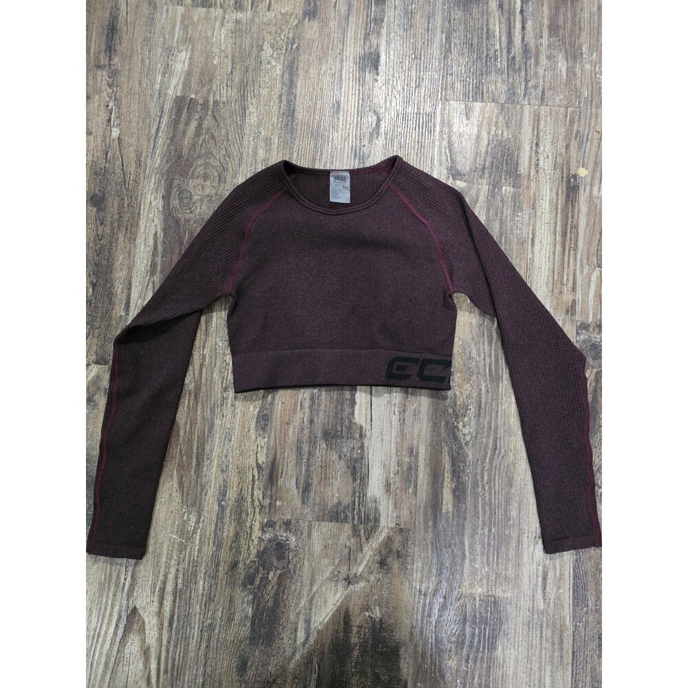 Echt Women's Burgundy Ribbed Long Sleeve Cropped Top Arise Comfort Active Gym M